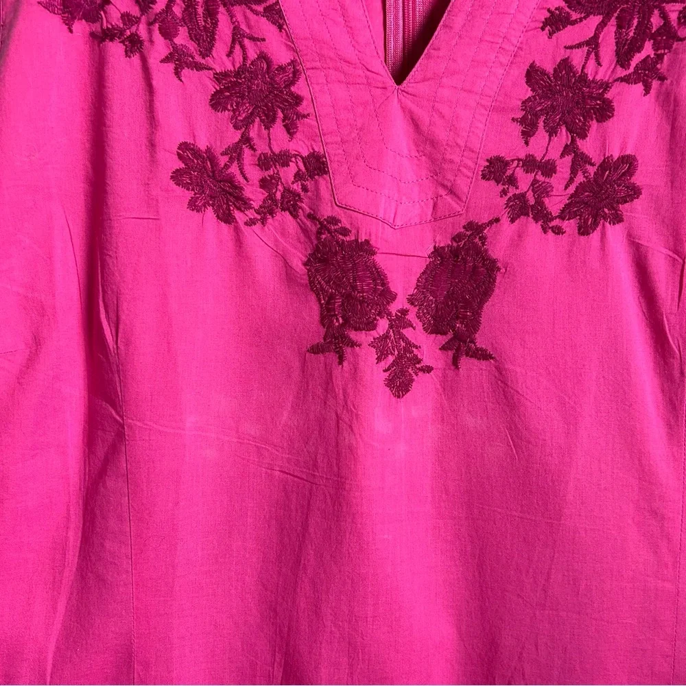 Jessica London hot pink sleeveless cotton embroidered shift dress - Picture 4 of 6